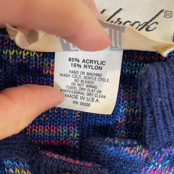 Vintage I. Magnin Castlebrook 80's Cardigan Knit Jacket Blue Geo Jewel Button 12 - Picture 5 of 7